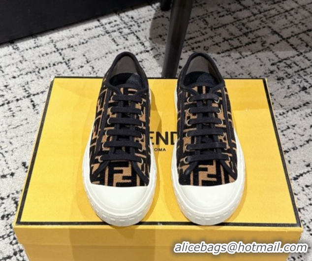 Luxurious Fendi Domino Low top sneakers in FF Fabric Black/Brown 0710075