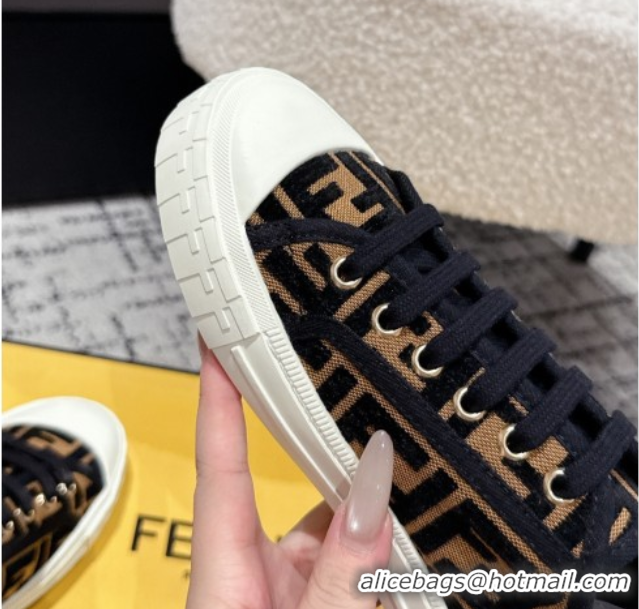 Luxurious Fendi Domino Low top sneakers in FF Fabric Black/Brown 0710075