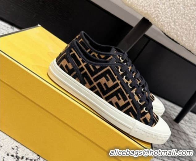 Luxurious Fendi Domino Low top sneakers in FF Fabric Black/Brown 0710075