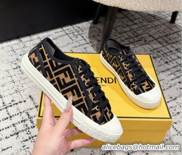 Luxurious Fendi Domino Low top sneakers in FF Fabric Black/Brown 0710075