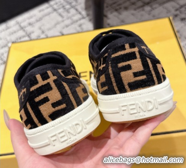 Luxurious Fendi Domino Low top sneakers in FF Fabric Black/Brown 0710075