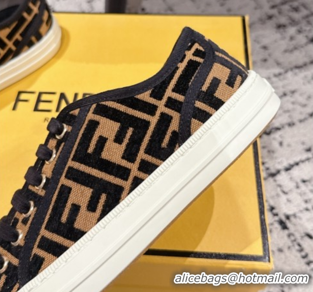 Luxurious Fendi Domino Low top sneakers in FF Fabric Black/Brown 0710075