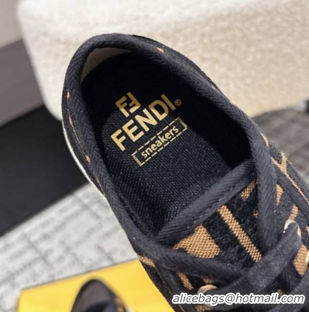 Luxurious Fendi Domino Low top sneakers in FF Fabric Black/Brown 0710075