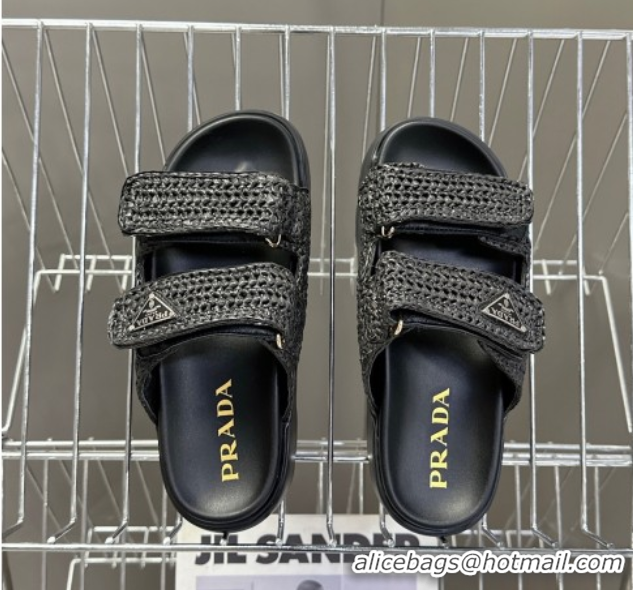 Stylish Prada Crochet platform slides sandal 4.5cm Black 0530004