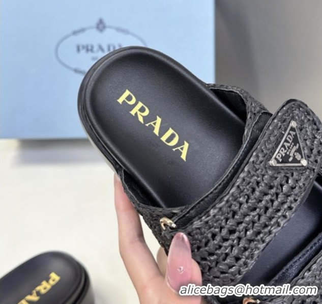 Stylish Prada Crochet platform slides sandal 4.5cm Black 0530004