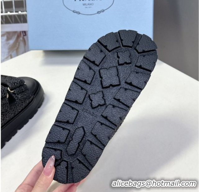 Stylish Prada Crochet platform slides sandal 4.5cm Black 0530004