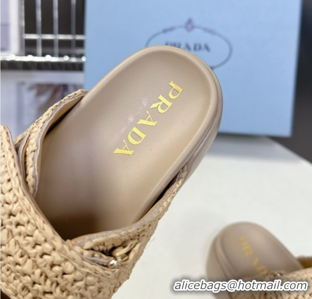 Good Quality Prada Crochet platform slides sandal 4.5cm Beige 50530005