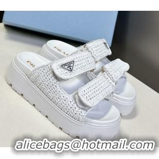 Unique Style Prada Crochet platform slides sandal 4.5cm White 50530006