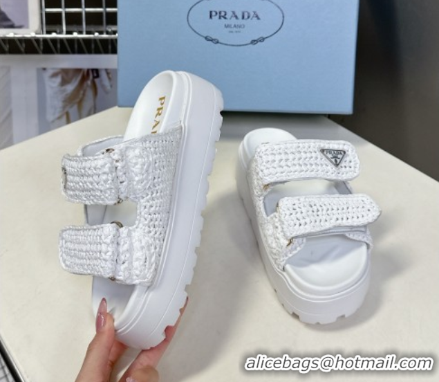 Unique Style Prada Crochet platform slides sandal 4.5cm White 50530006