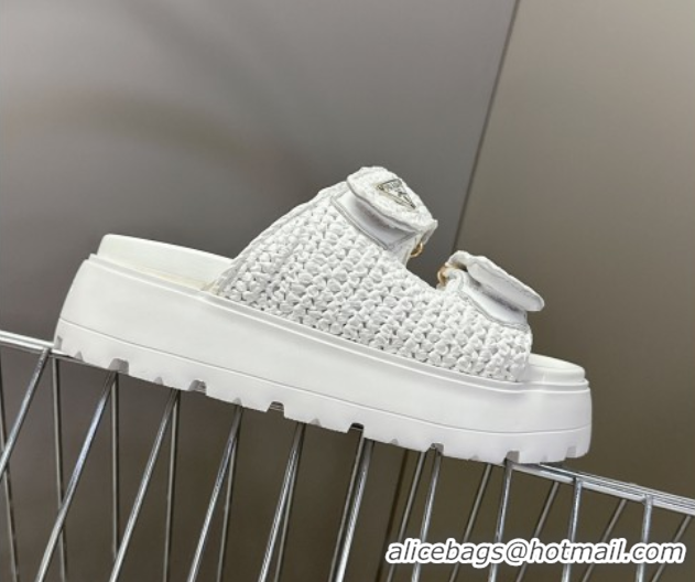 Unique Style Prada Crochet platform slides sandal 4.5cm White 50530006