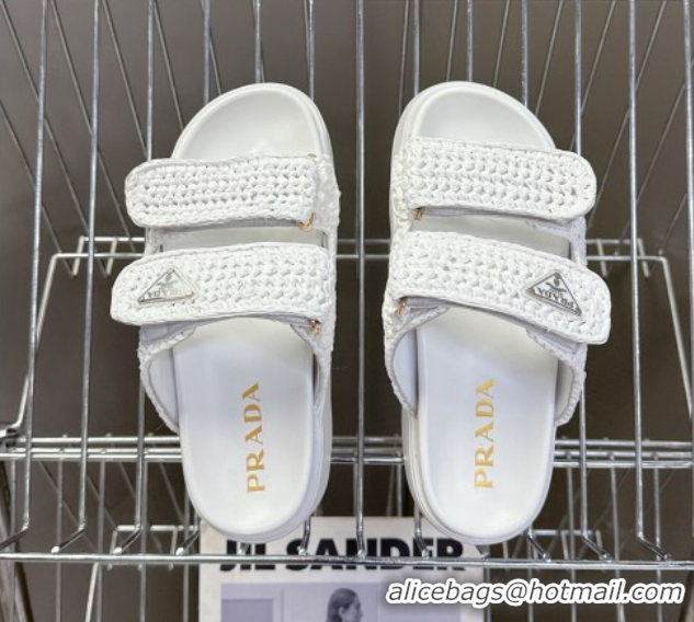 Unique Style Prada Crochet platform slides sandal 4.5cm White 50530006