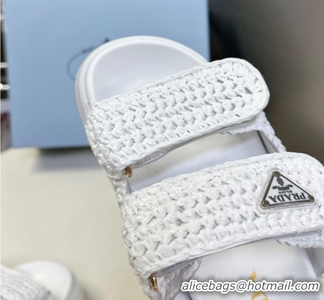 Unique Style Prada Crochet platform slides sandal 4.5cm White 50530006