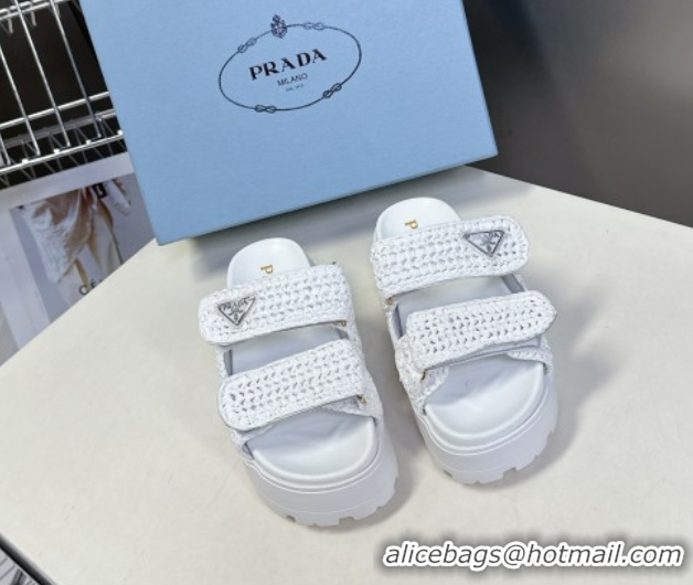 Unique Style Prada Crochet platform slides sandal 4.5cm White 50530006