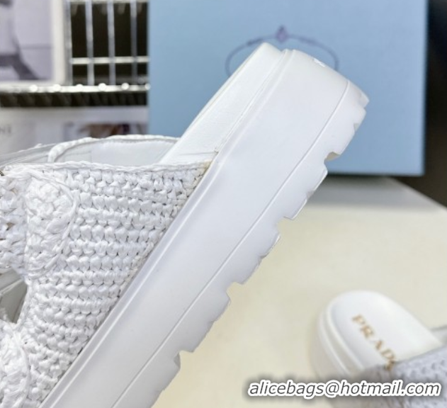 Unique Style Prada Crochet platform slides sandal 4.5cm White 50530006