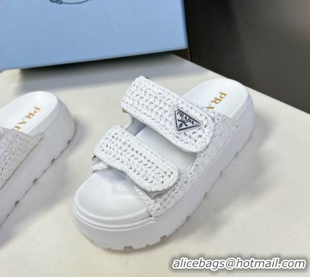 Unique Style Prada Crochet platform slides sandal 4.5cm White 50530006
