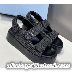 Good Looking Prada Crochet platform sandals 4.5cm Black 50530007