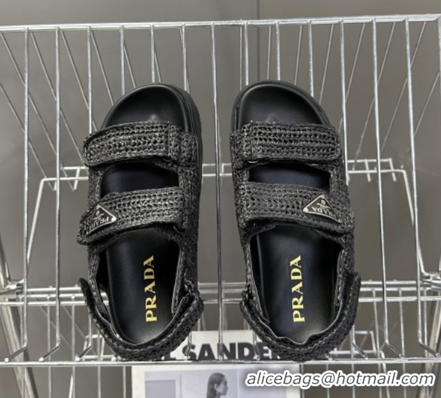 Good Looking Prada Crochet platform sandals 4.5cm Black 50530007