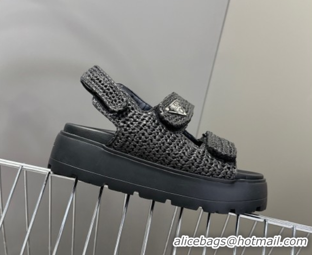 Good Looking Prada Crochet platform sandals 4.5cm Black 50530007