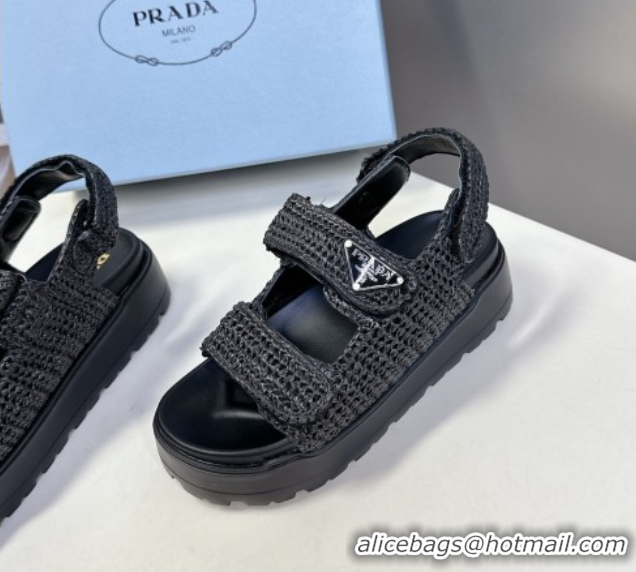 Good Looking Prada Crochet platform sandals 4.5cm Black 50530007