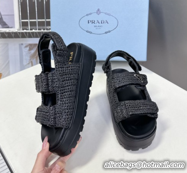 Good Looking Prada Crochet platform sandals 4.5cm Black 50530007