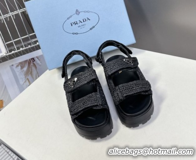 Good Looking Prada Crochet platform sandals 4.5cm Black 50530007