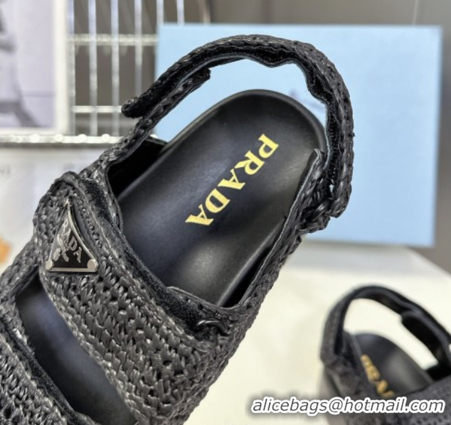 Good Looking Prada Crochet platform sandals 4.5cm Black 50530007