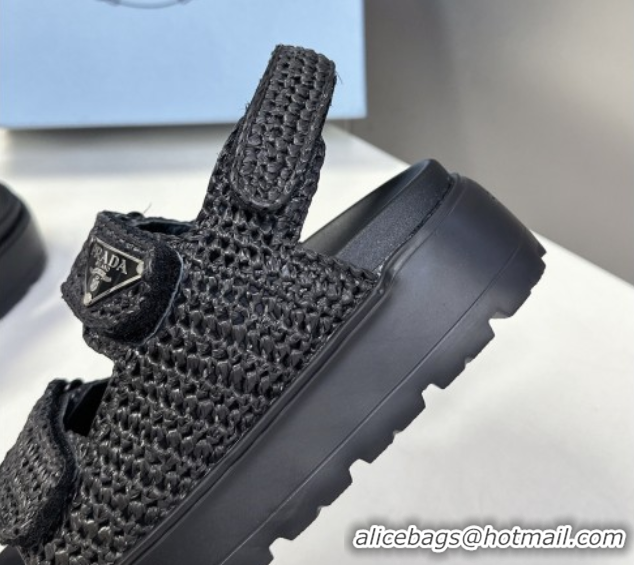Good Looking Prada Crochet platform sandals 4.5cm Black 50530007