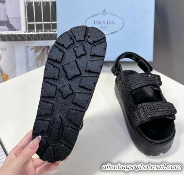 Good Looking Prada Crochet platform sandals 4.5cm Black 50530007