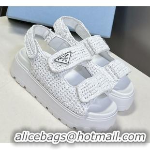 Best Product Prada Crochet platform sandals 4.5cm White 50530008