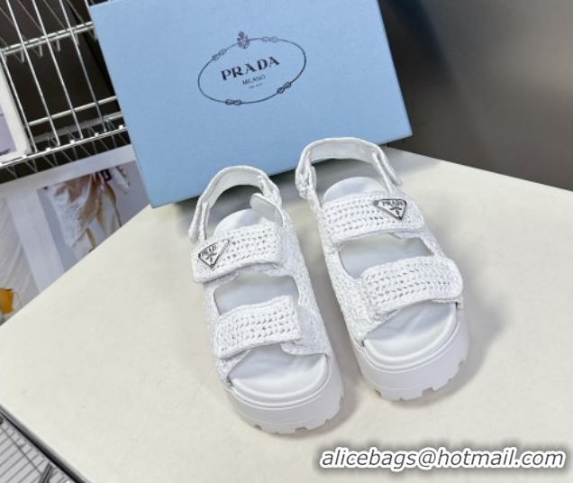 Best Product Prada Crochet platform sandals 4.5cm White 50530008
