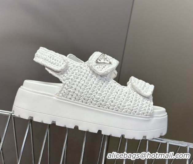 Best Product Prada Crochet platform sandals 4.5cm White 50530008