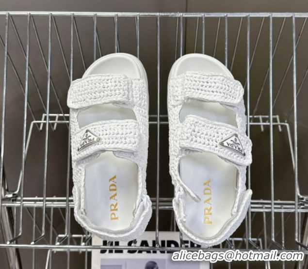 Best Product Prada Crochet platform sandals 4.5cm White 50530008