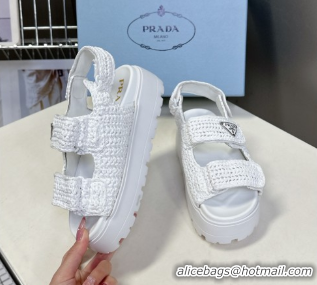 Best Product Prada Crochet platform sandals 4.5cm White 50530008