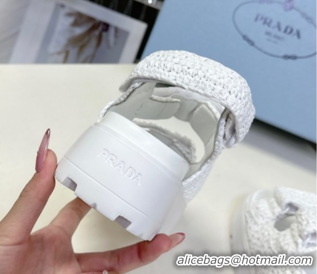 Best Product Prada Crochet platform sandals 4.5cm White 50530008