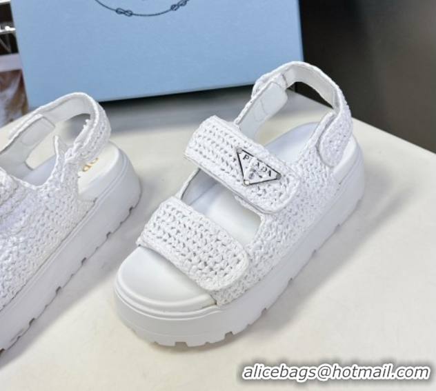 Best Product Prada Crochet platform sandals 4.5cm White 50530008