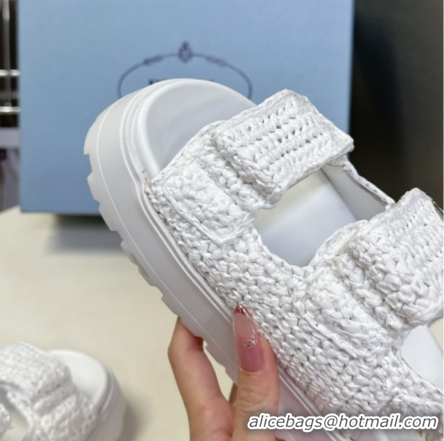 Best Product Prada Crochet platform sandals 4.5cm White 50530008
