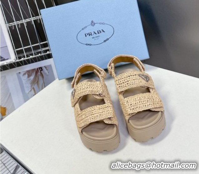 Top Grade Prada Crochet platform sandals 4.5cm Beige 2025 PR053001 0530009