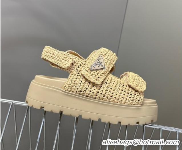 Top Grade Prada Crochet platform sandals 4.5cm Beige 2025 PR053001 0530009