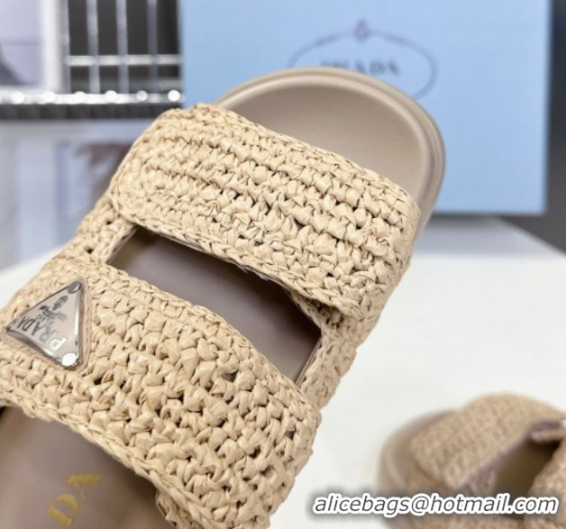 Top Grade Prada Crochet platform sandals 4.5cm Beige 2025 PR053001 0530009