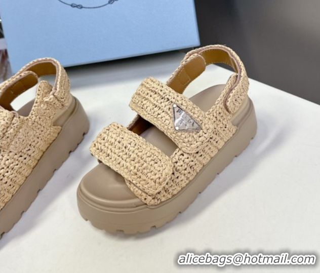 Top Grade Prada Crochet platform sandals 4.5cm Beige 2025 PR053001 0530009