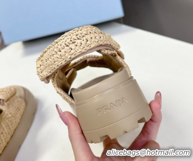 Top Grade Prada Crochet platform sandals 4.5cm Beige 2025 PR053001 0530009