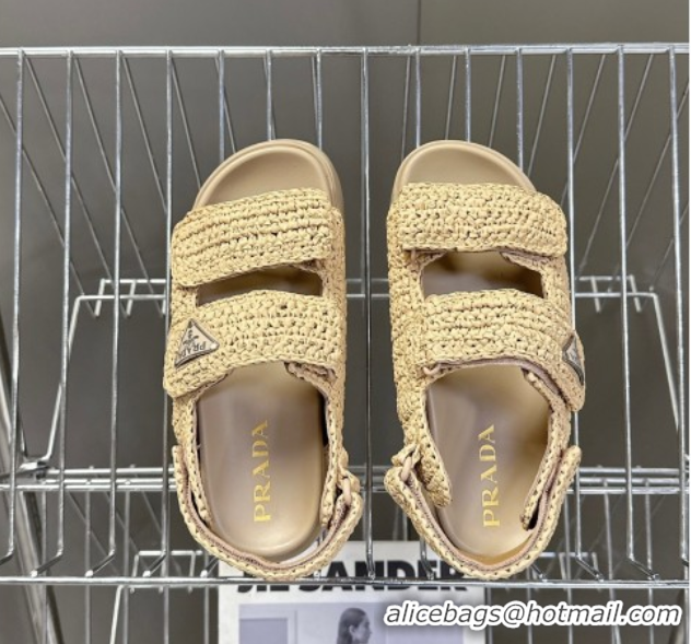 Top Grade Prada Crochet platform sandals 4.5cm Beige 2025 PR053001 0530009