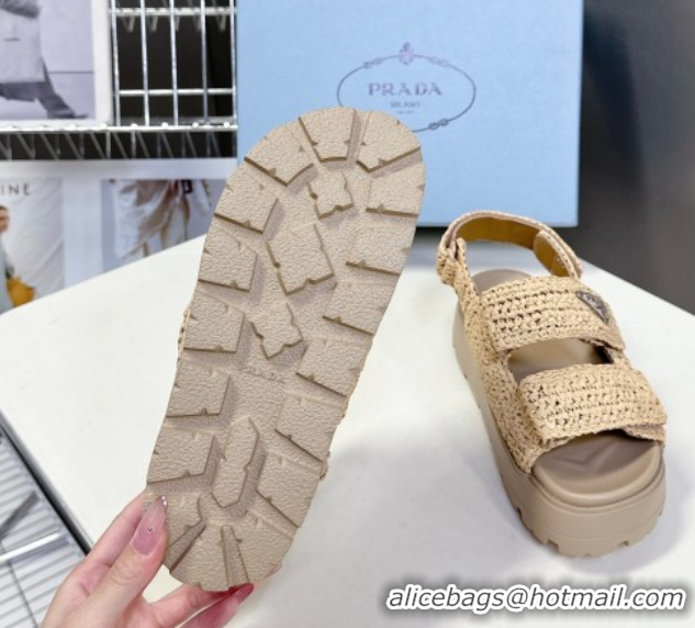Top Grade Prada Crochet platform sandals 4.5cm Beige 2025 PR053001 0530009