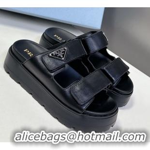 Grade Quality Prada Leather platform sandals 4.5cm Black 0530010