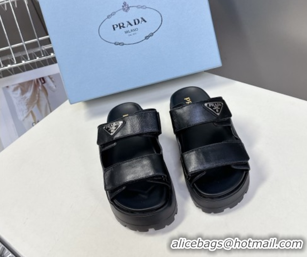Grade Quality Prada Leather platform sandals 4.5cm Black 0530010