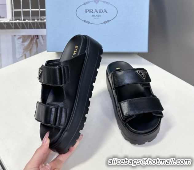 Grade Quality Prada Leather platform sandals 4.5cm Black 0530010