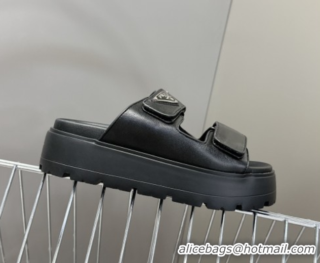Grade Quality Prada Leather platform sandals 4.5cm Black 0530010