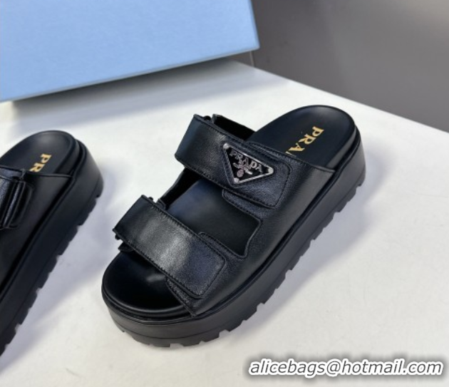 Grade Quality Prada Leather platform sandals 4.5cm Black 0530010
