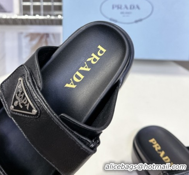 Grade Quality Prada Leather platform sandals 4.5cm Black 0530010
