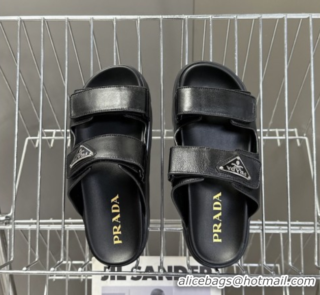 Grade Quality Prada Leather platform sandals 4.5cm Black 0530010